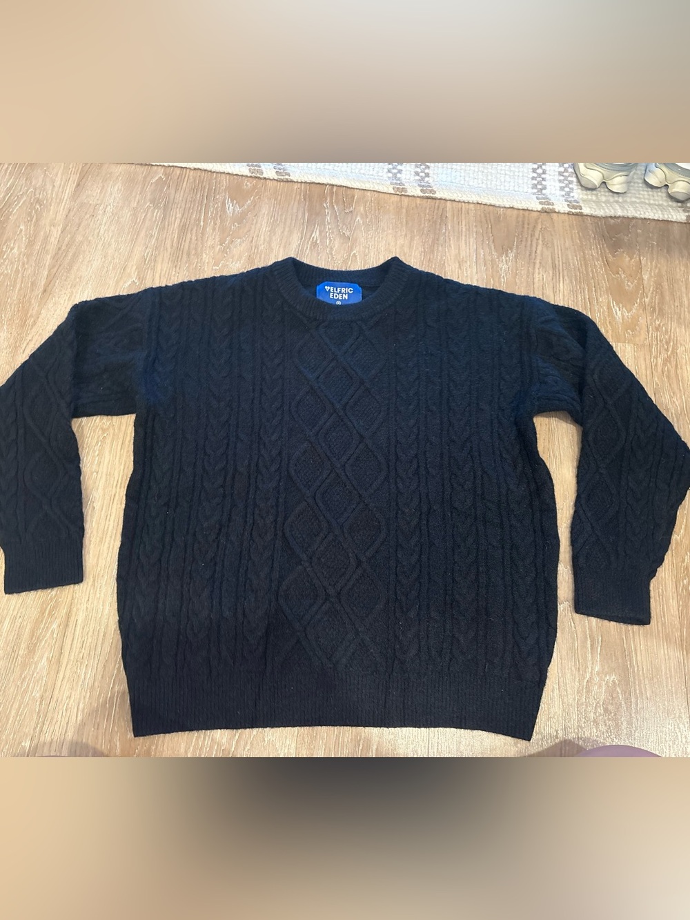 Aelfric Eden Black Cable Crewneck Sweater